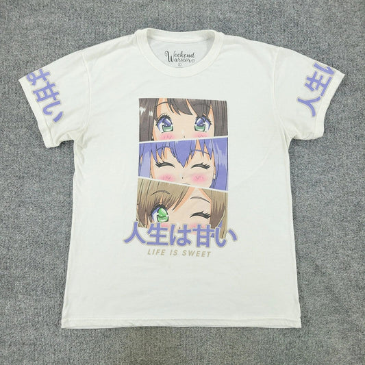 Weekend Warrior Shirt Men's Large White Life Is Sweet Anime Manga Short Sleeve