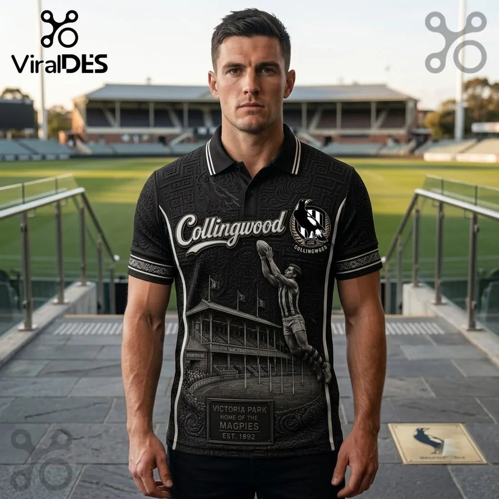 Collingwood FC Magpies Heritage Black Polo Shirt