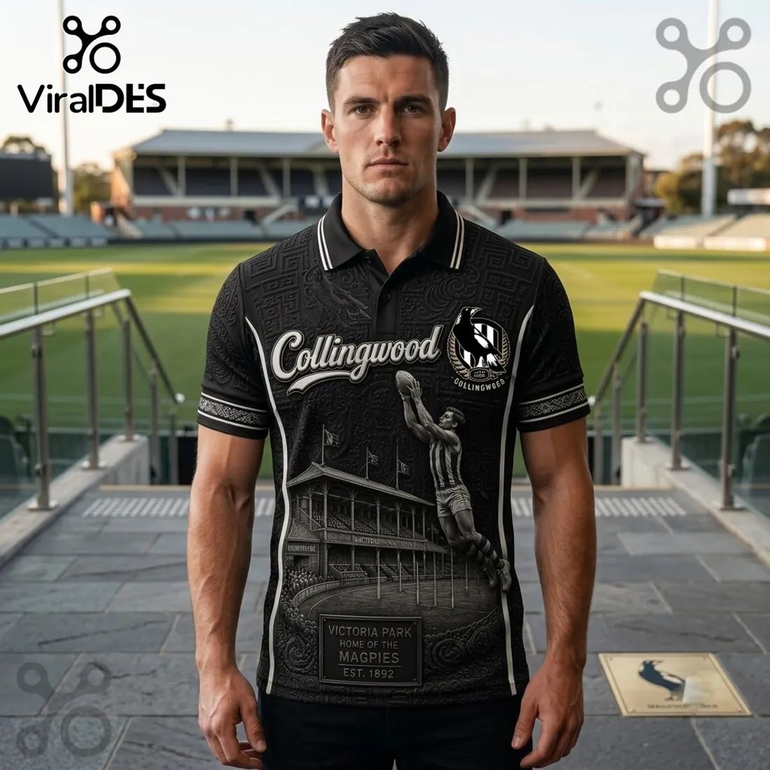 Collingwood FC Magpies Heritage Black Polo Shirt