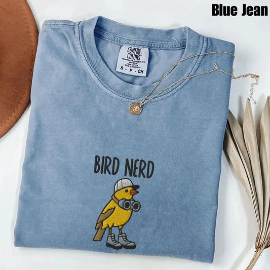 Embroidered Bird Nerd Comfort Colors Shirt, Funny Bird Lover Tee