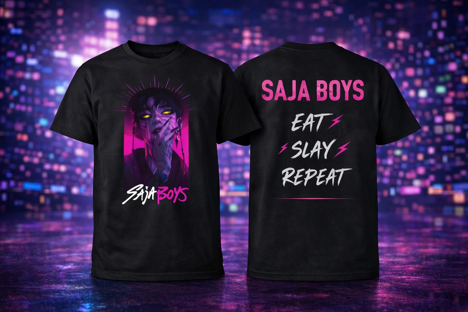 Anime Dark Aesthetic T-Shirt Neon Goth “Eat Slay Repeat” Streetwear Tee