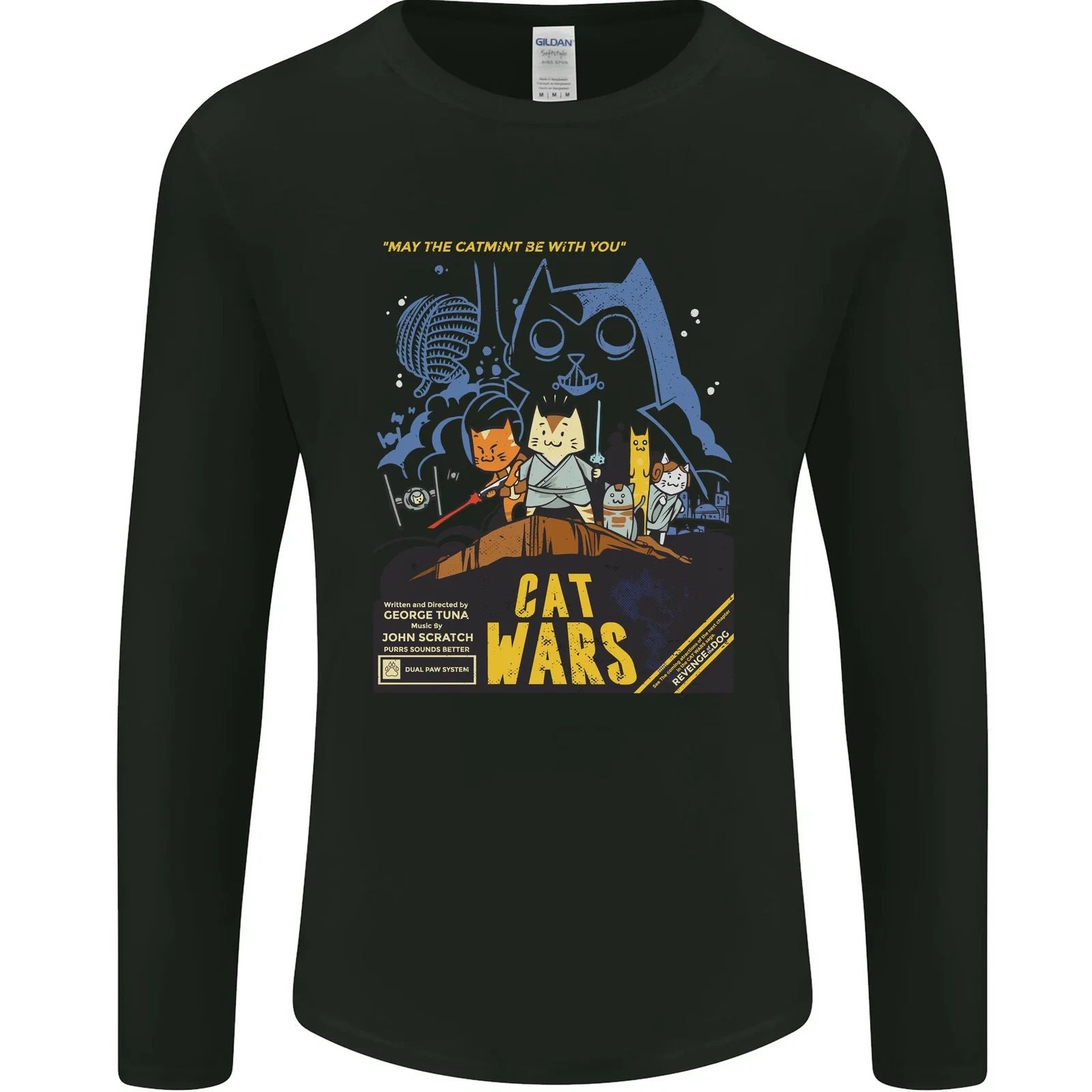 Cat Wars Funny Sci-Fi Mens Long Sleeve T-Shirt