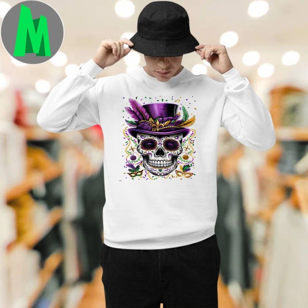 Mardi Gras Skull Top Hat Beads Mask New Orleans Louisiana Shirts