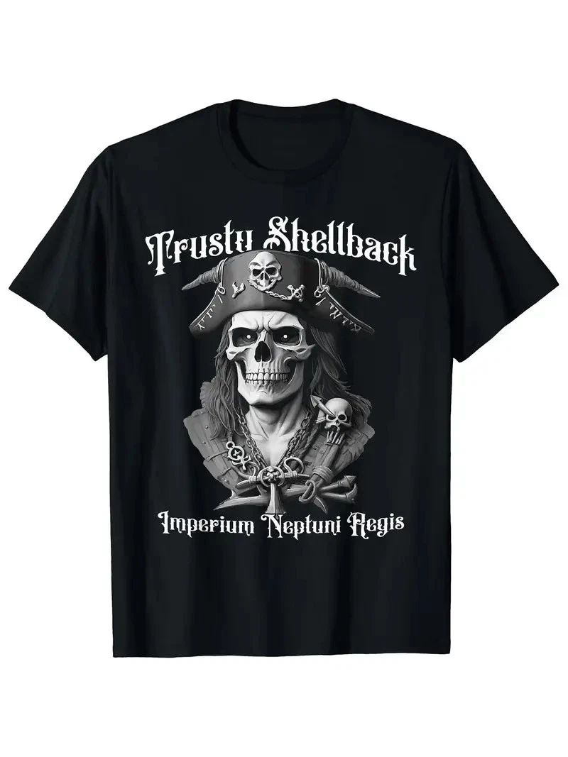180g 100% Cotton Crew Neck T-Shirt with Pirate Skull Design, Single-Sided Print