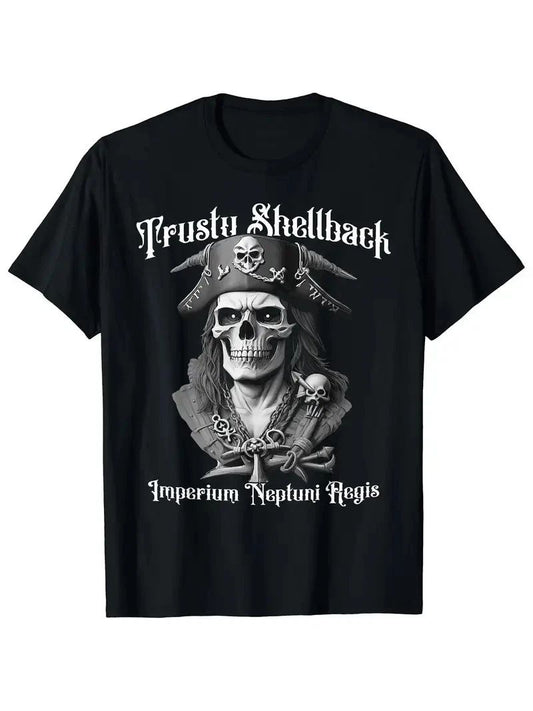 180g 100% Cotton Crew Neck T-Shirt with Pirate Skull Design, Single-Sided Print