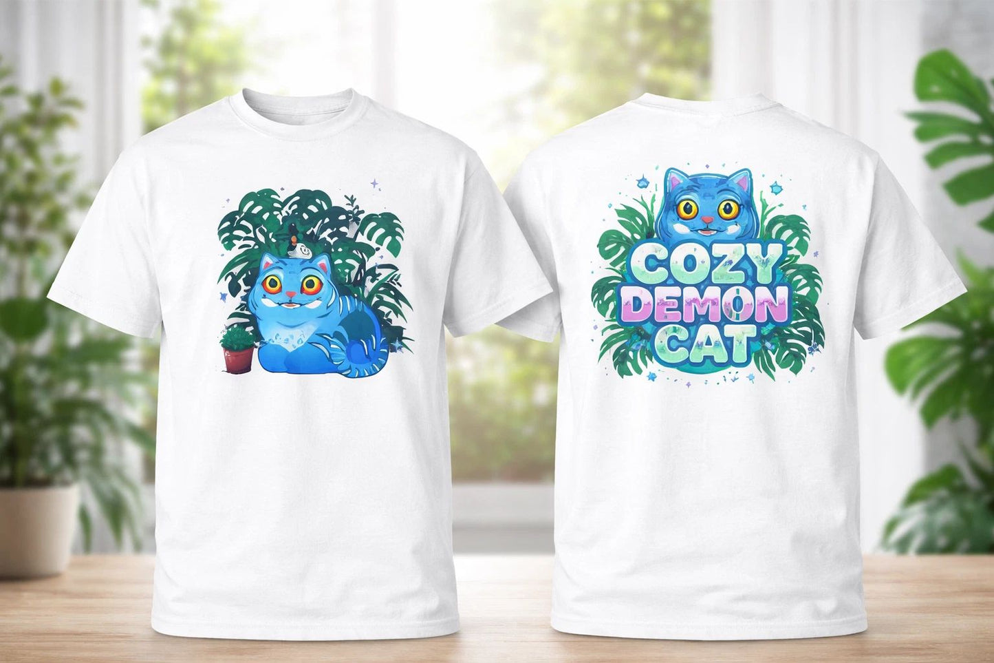 Cute Cat T-Shirt Cozy Aesthetic Plant Lover Graphic Tee White Black