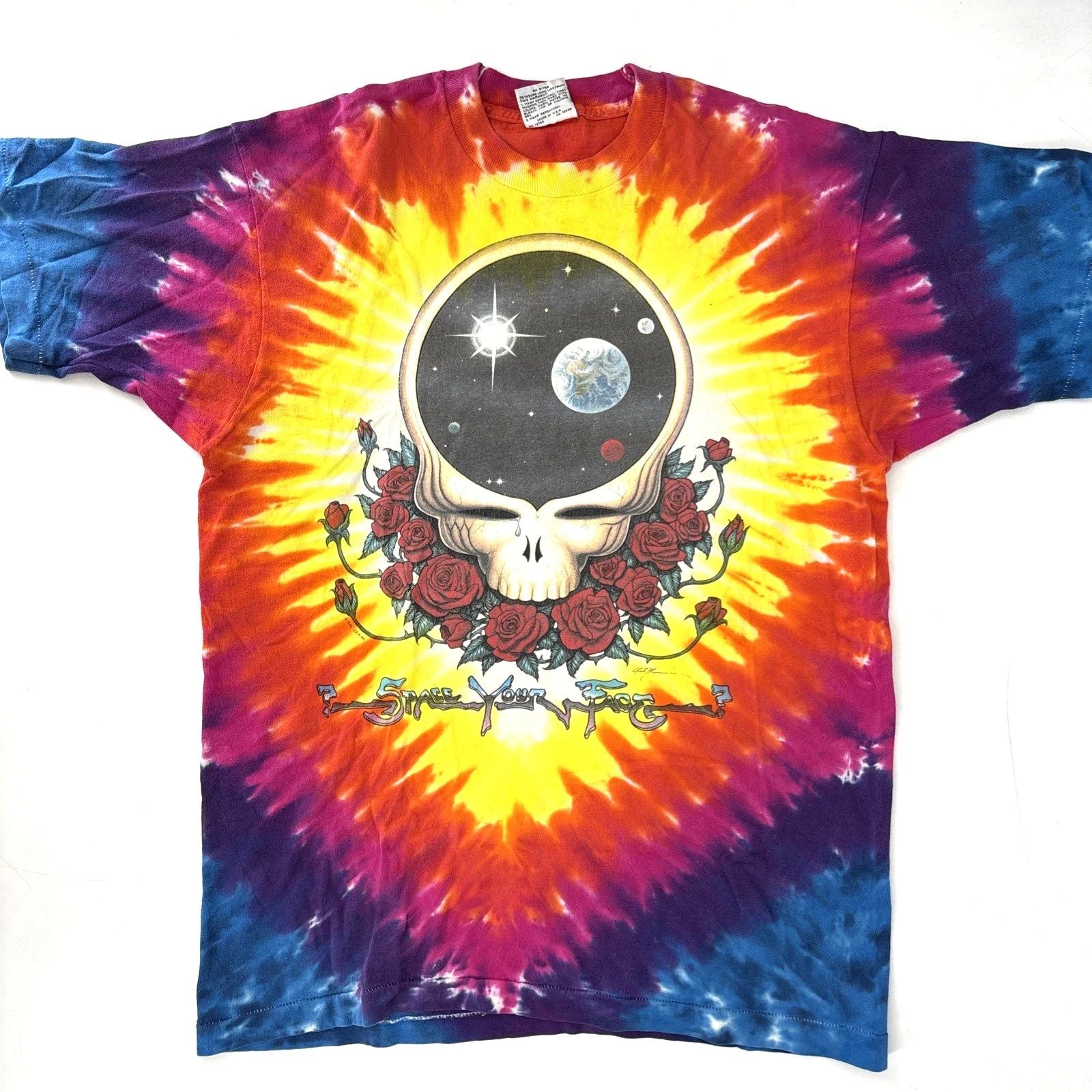 Vintage Grateful Dead Liquid Blue Space your Face Tie Dye T-Shirt Size Mens L