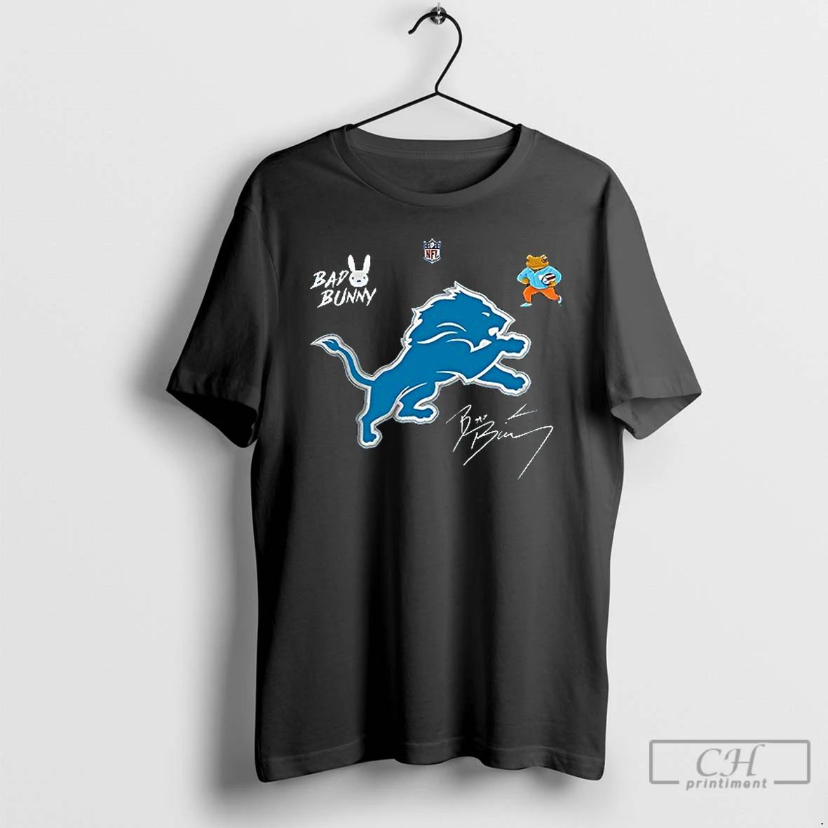 Detroit Lions X Bad Bunny Benito Football Mascot Signature T Shirts