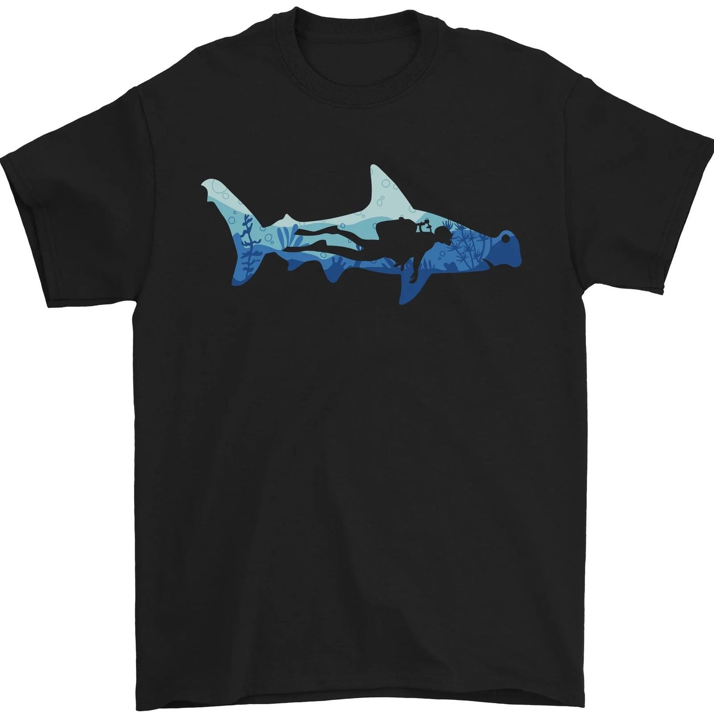 Hammerhead Shark Scuba Diver Diving Mens T-Shirt 100% Cotton