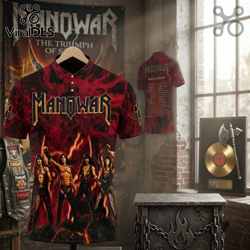 Manowar Red Flame World Tour 2027 Polo Shirt