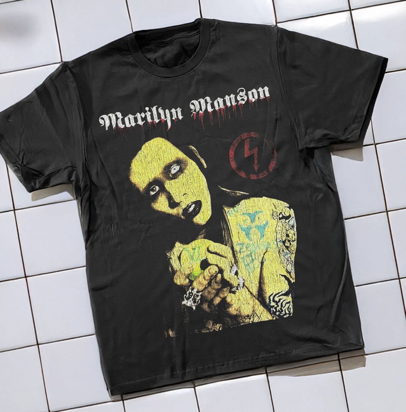 90s Marilyn Manson Boot Faded T-Shirt Black S