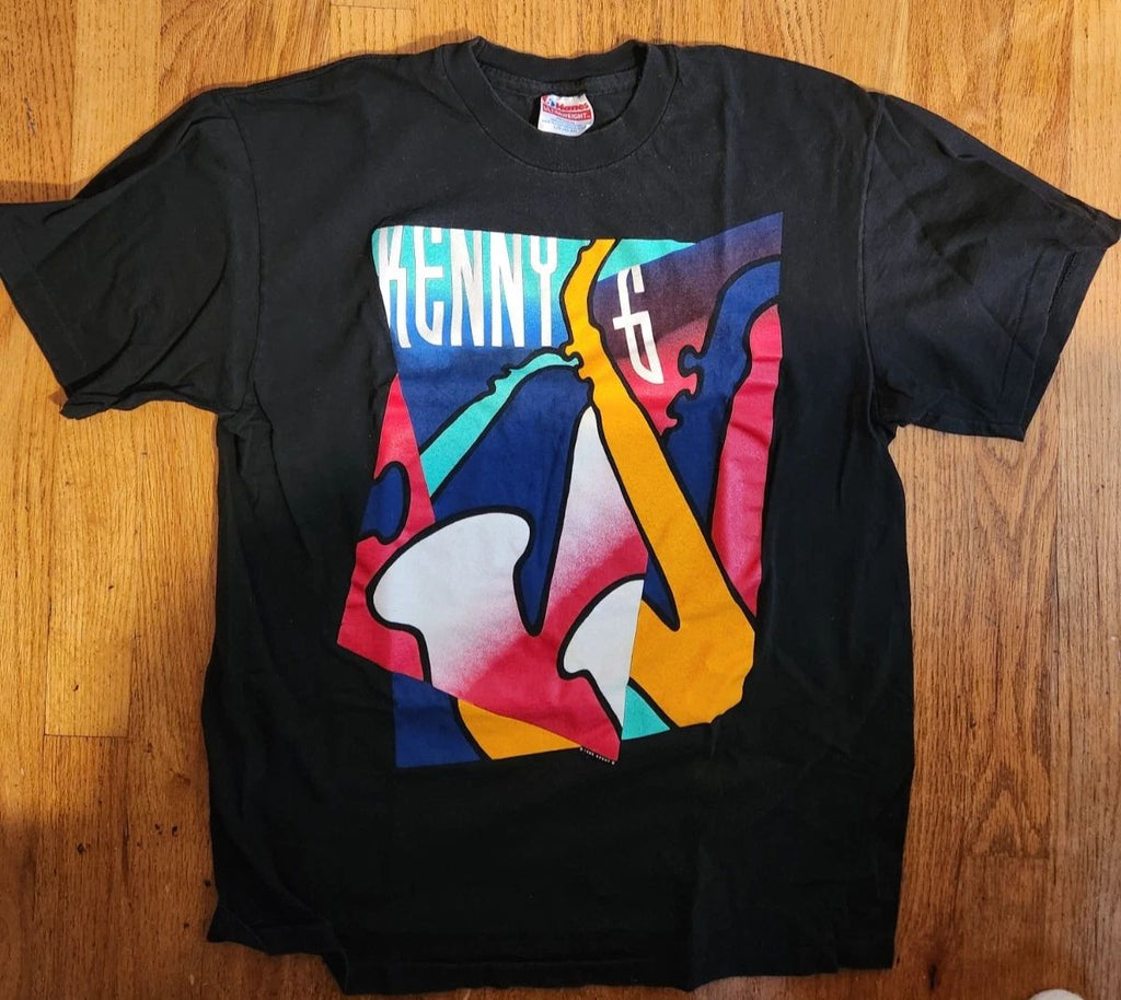 Vintage Kenny G T-Shirt L/G Japan Graphic Strip Black 1990-1991 Single Point PC