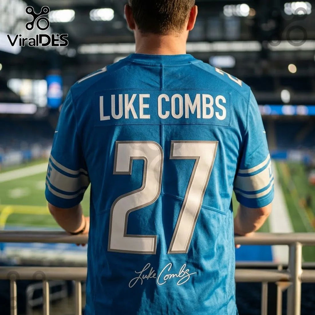 Detroit Lions Luke Combs 2027 Tour Blue Football Jersey