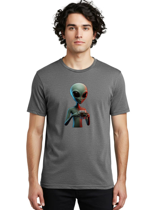 Alien-With-Coffee-Mug Mens Graphic Tee, 100% Cotton, Casual Summer Wear