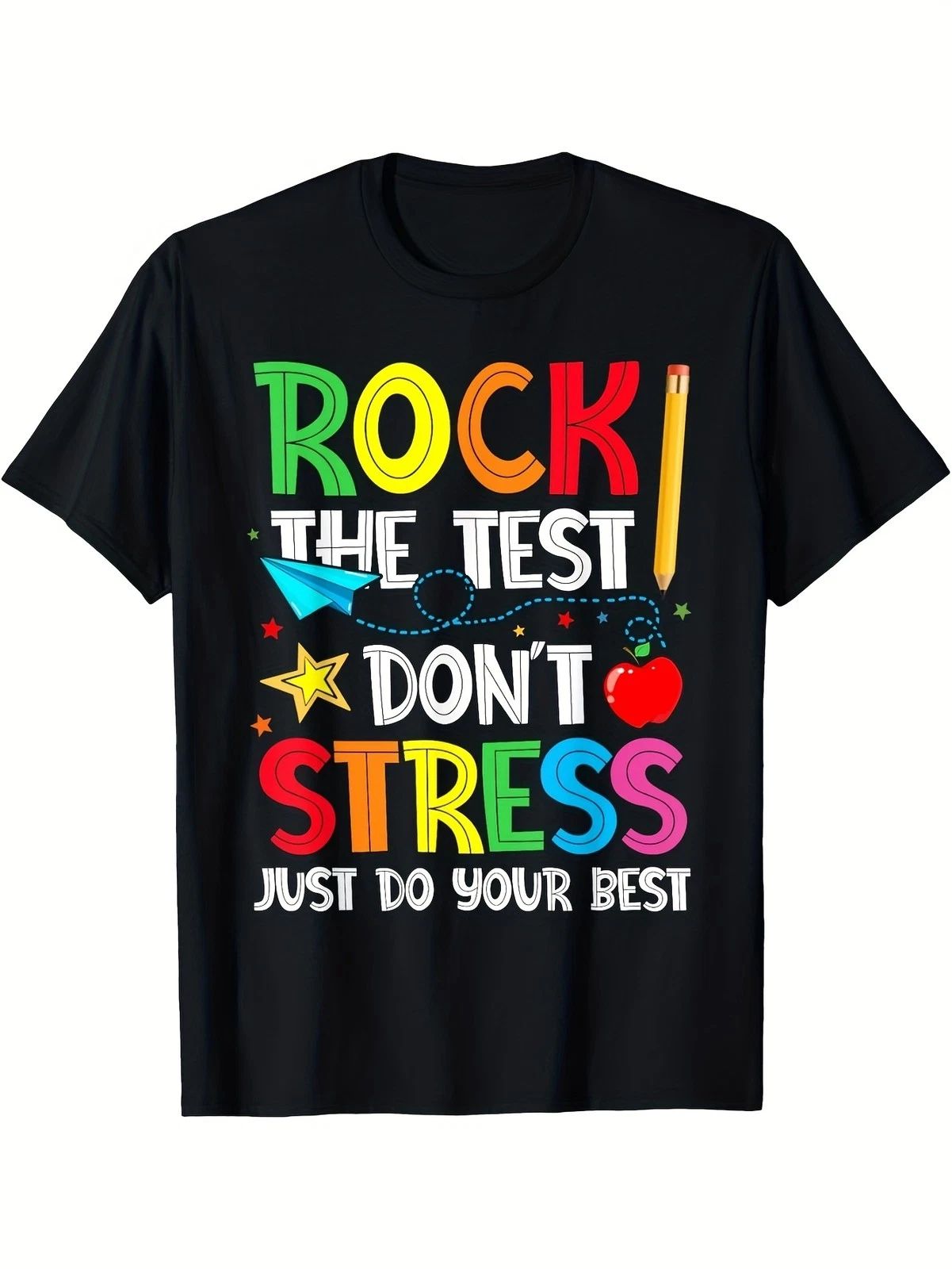 Boho Chic 'Rock The Test Don'T Stress Just Do Your Best' T-Shirt, a Casual Cre