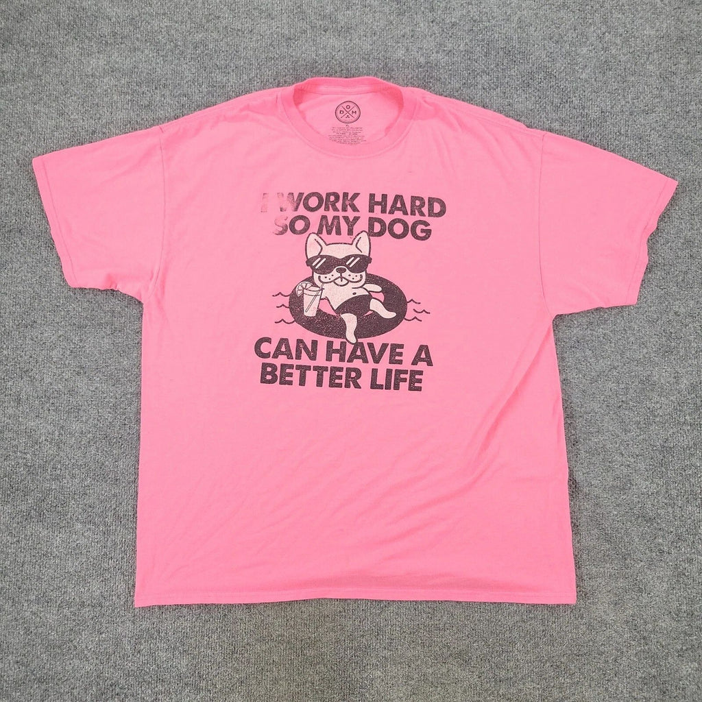 DOM Shirt Men XL PInk Dog Life Graphic Tee Short Sleeve Crew Neck Pullover Adult
