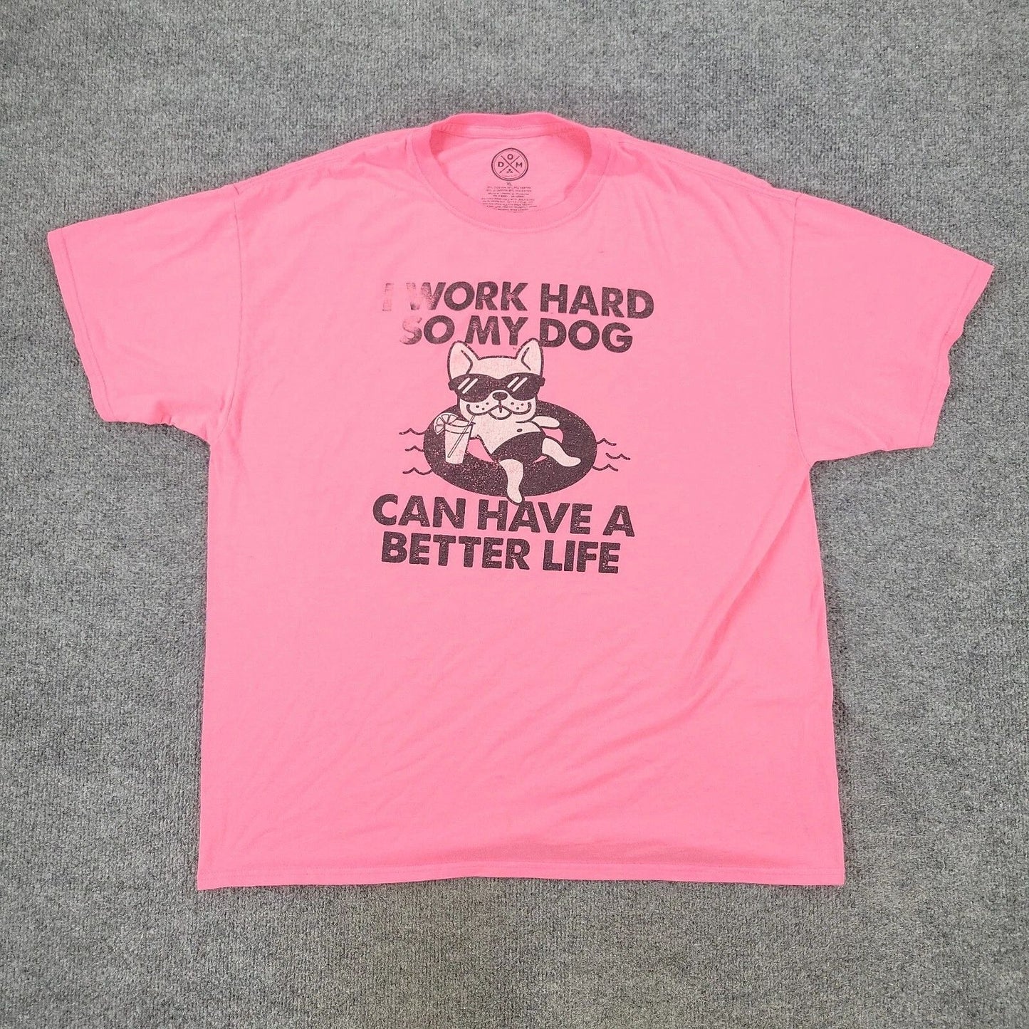 DOM Shirt Men XL PInk Dog Life Graphic Tee Short Sleeve Crew Neck Pullover Adult