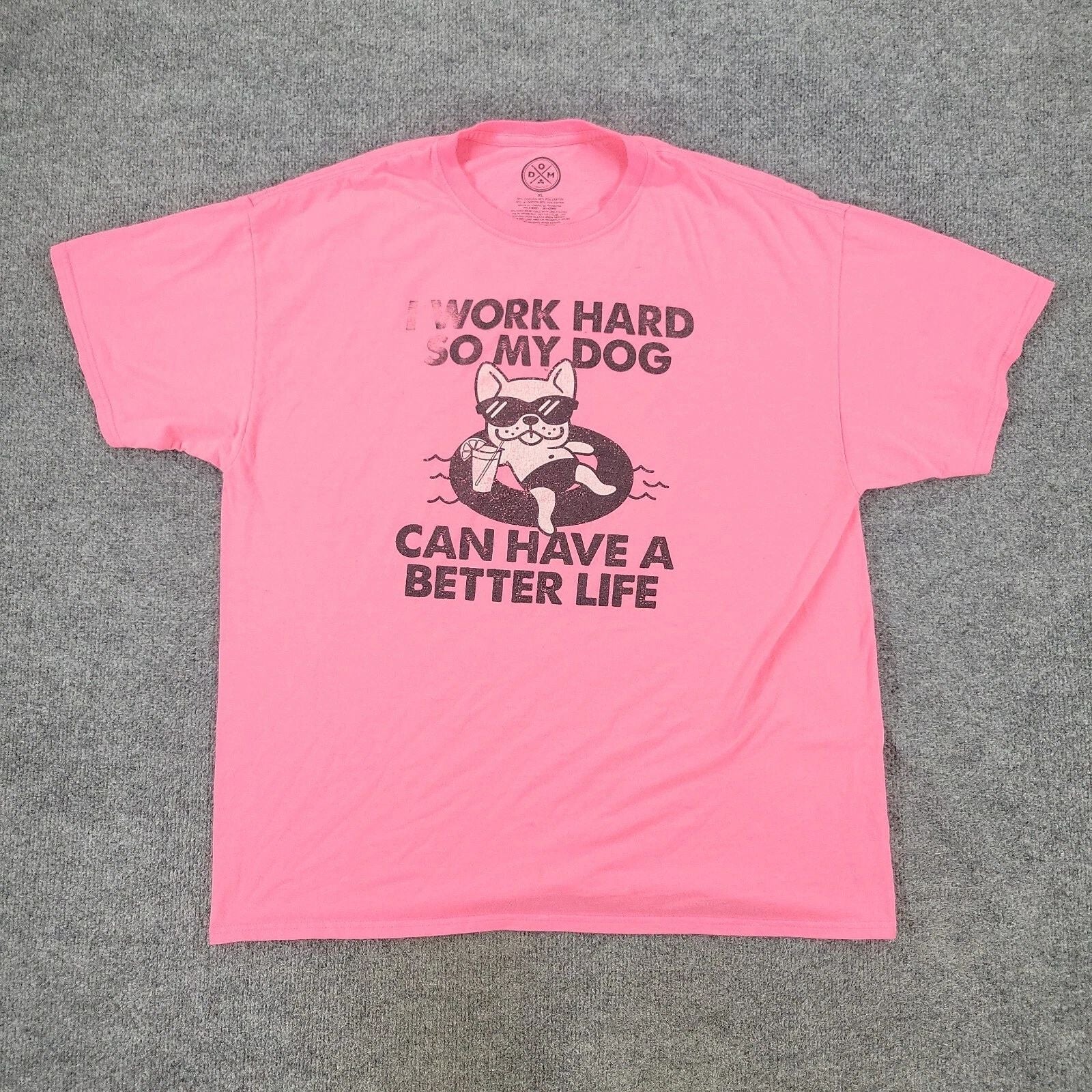 DOM Shirt Men XL PInk Dog Life Graphic Tee Short Sleeve Crew Neck Pullover Adult