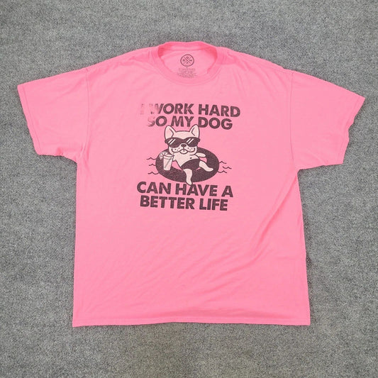 DOM Shirt Men XL PInk Dog Life Graphic Tee Short Sleeve Crew Neck Pullover Adult