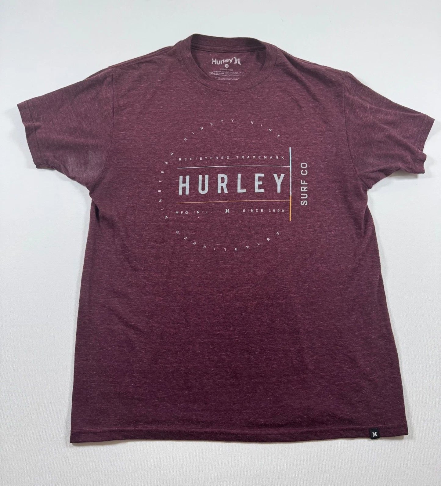 Hurley T-Shirt Mens M Burgundy Heathered Graphic Surf Co Short Sleeve Crew