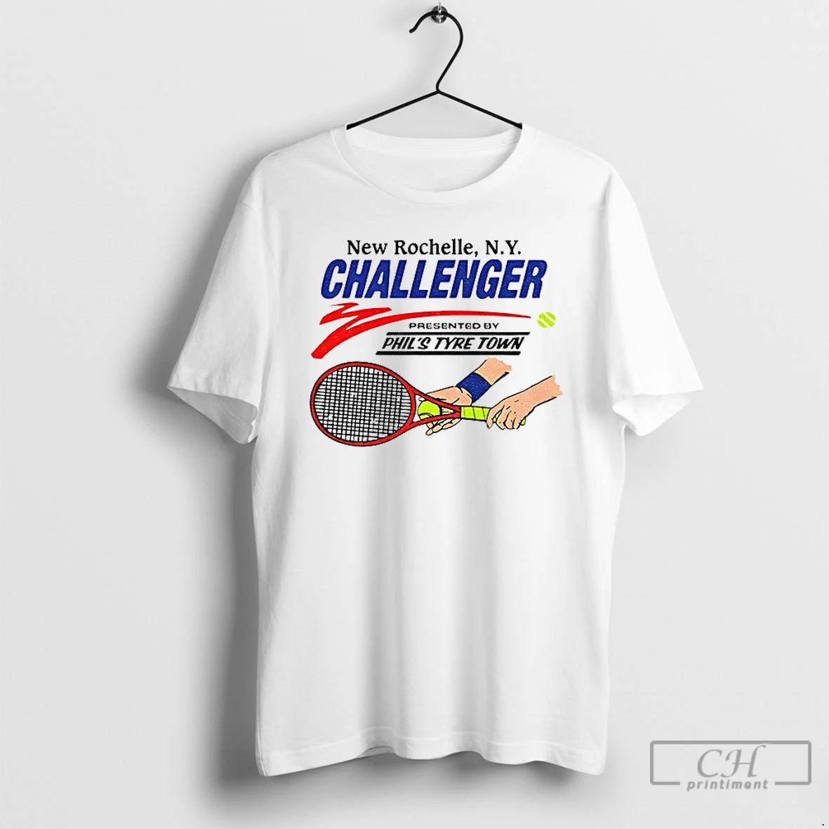 Premium New Rochelle N Y Challenger Racket Presented By Phils Type Town Tennis T Shirts
