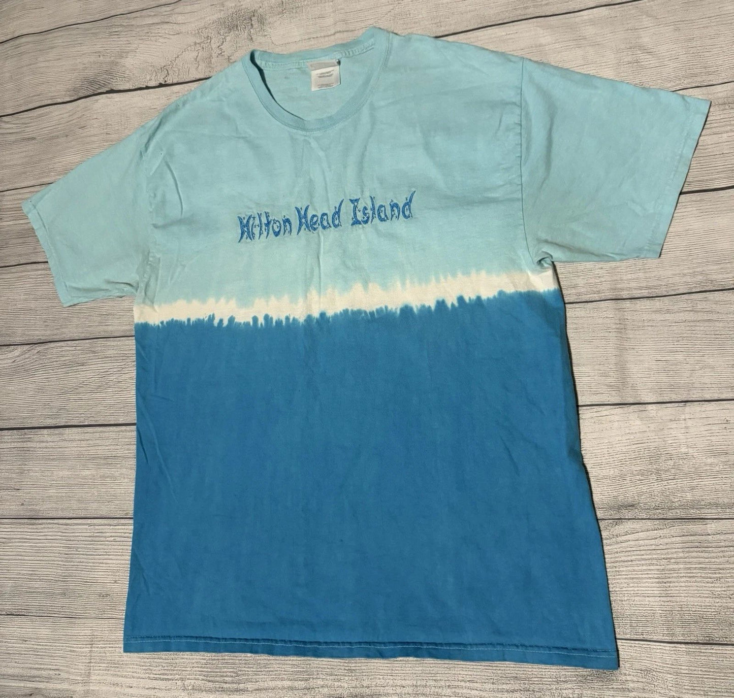 Y2K Hilton Head Island T Shirt Embroidered Surf Wave Vibe Size Large Defects