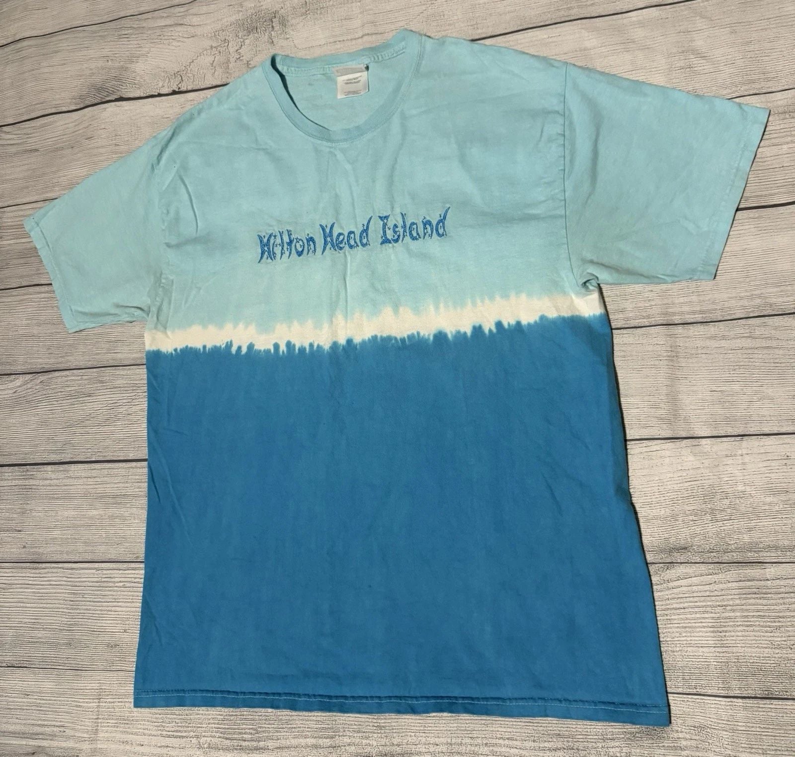 Y2K Hilton Head Island T Shirt Embroidered Surf Wave Vibe Size Large Defects