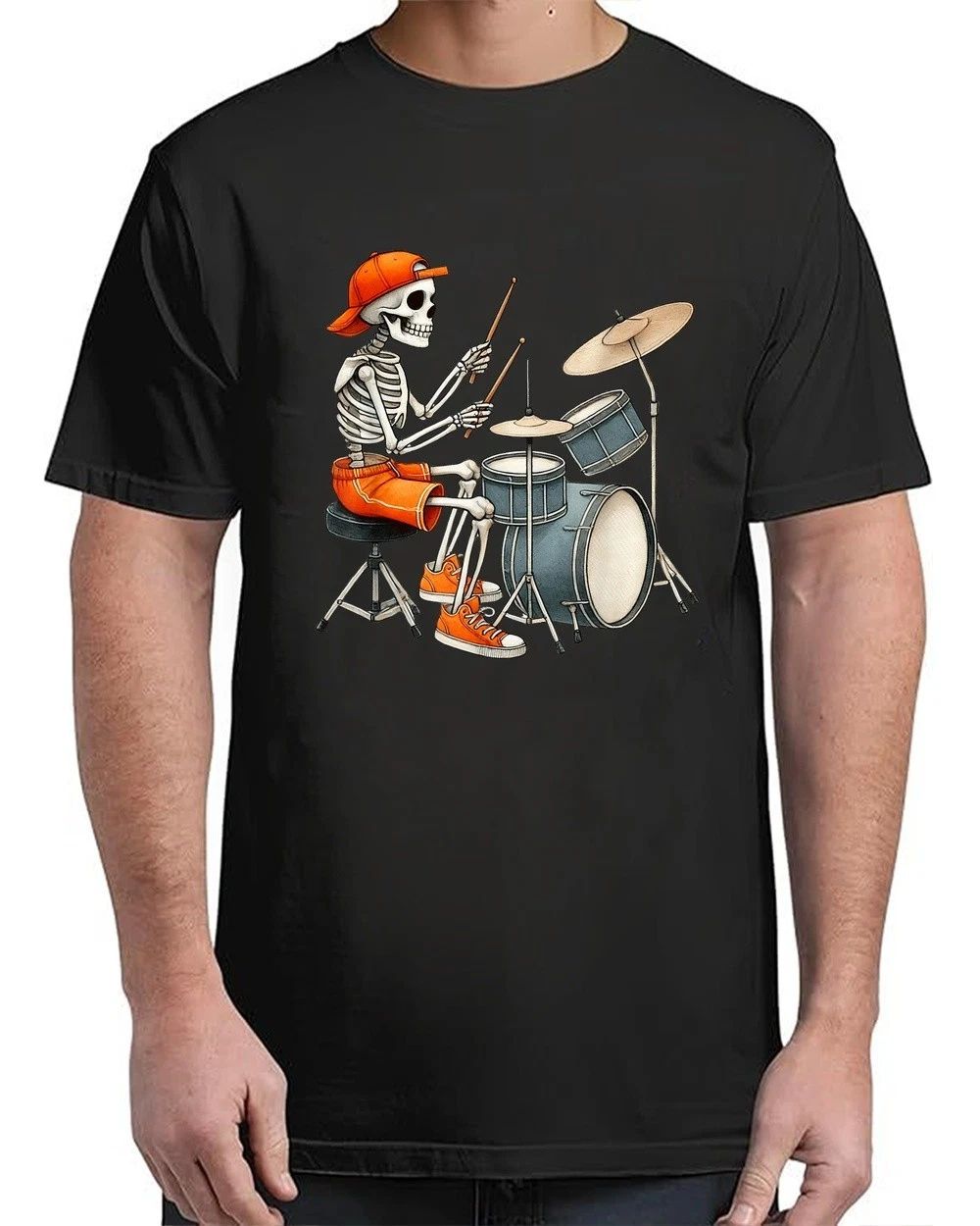 Skeleton Drums Halloween Costume Funny Drummer Vintage Adult S-4XL T-Shirt