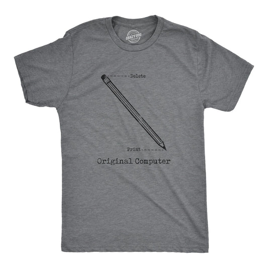 Mens Original Computer T Shirt Funny Pencil Eraser Analog Joke Tee for Guys