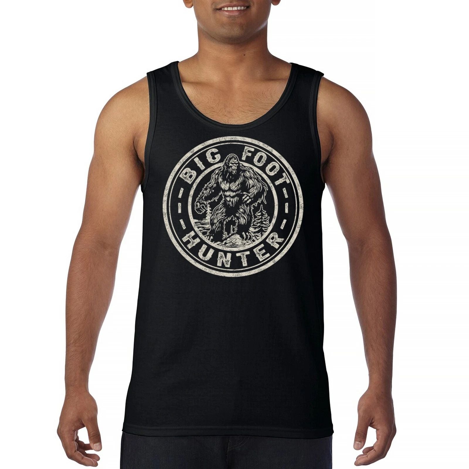Bigfoot Hunter Tank Top Funny Sasquatch Joke Believe Outdoor Camping Men's Top