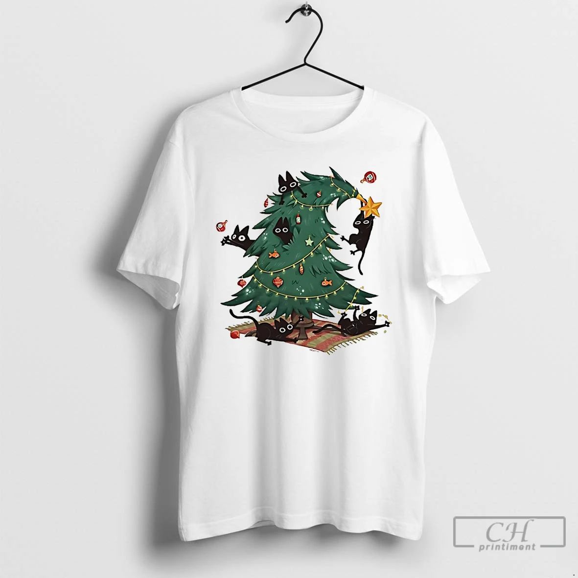 Classic Christmas Tree And Cat T Shirts
