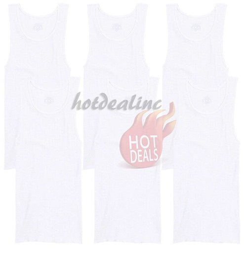 6 Pack Men's White 100% Cotton Tank Top A-Shirt Ribbed Undershirt Size:S-2XL