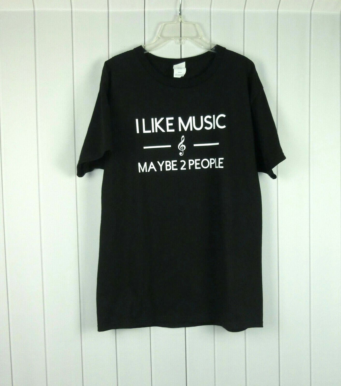 Mens Hanes Premium Black Custom Design I Like Music Tee Shirt Medium