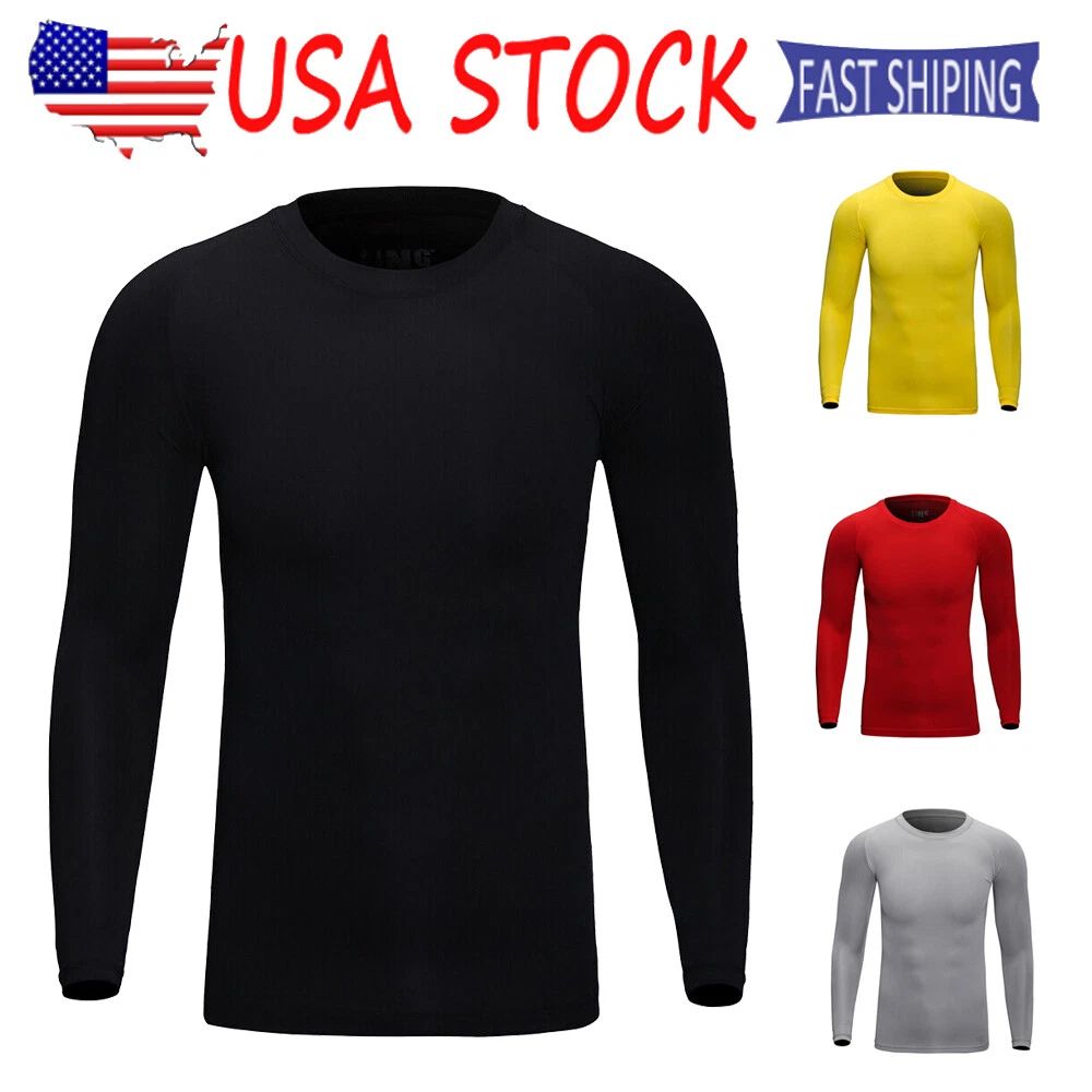 Men Sport Long Sleeve Underwear Johns Winter Thin Basic Crew Top Shirt No Plush