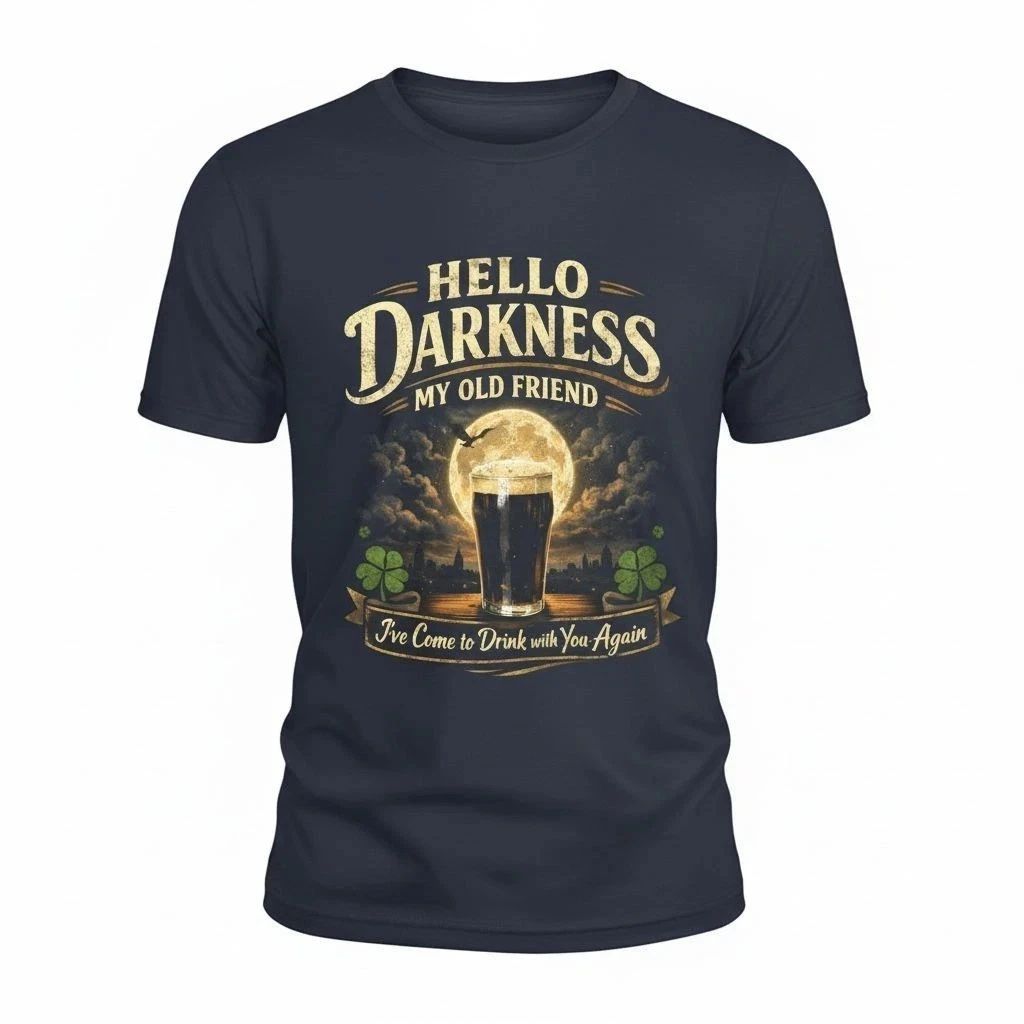 Funny Hello Darkness My Old Friend T Shirt Mens Beer Lover Guinness Style Tee