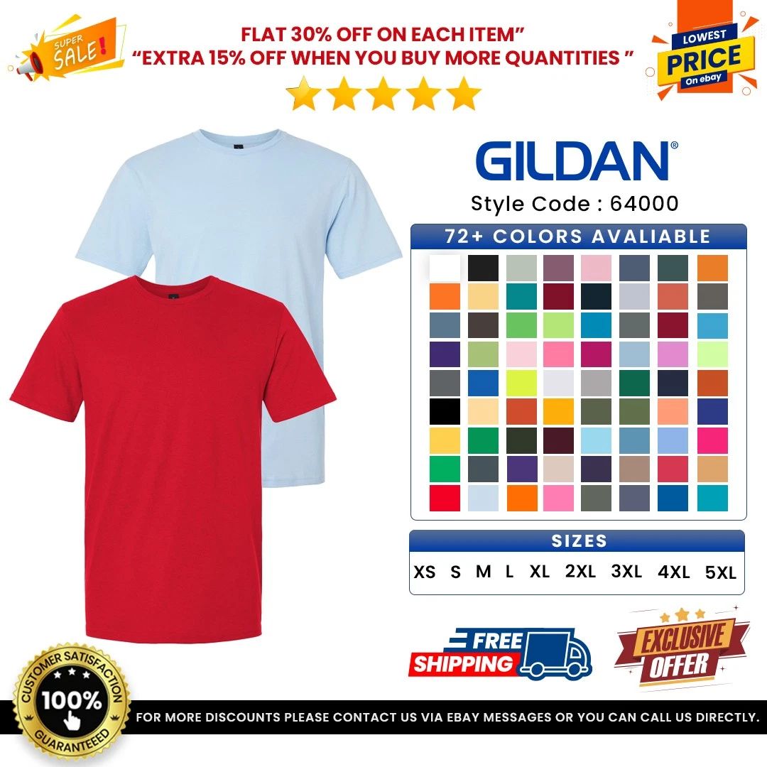 Gildan 64000 Men's Ringspun Softstyle Cotton Jersey Knit Crew Neck Plain T-Shirt