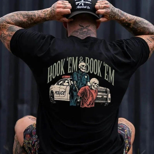 Police hook'em and book'em uniex tshirt, uniex casual graphic tee