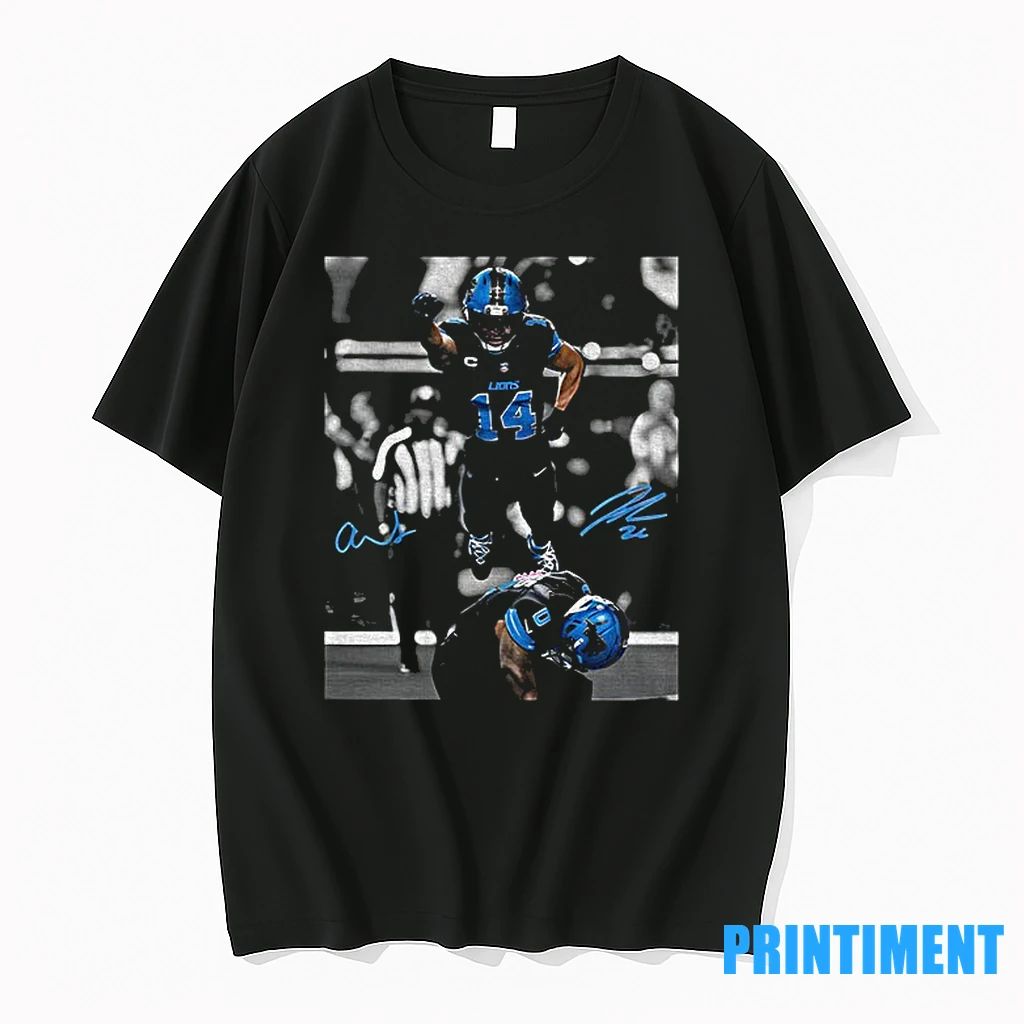 Vintage Amon Ra St Brown And Jahmyr Gibbs Spiderman Superman Celebration Signature Tshirts Sweater