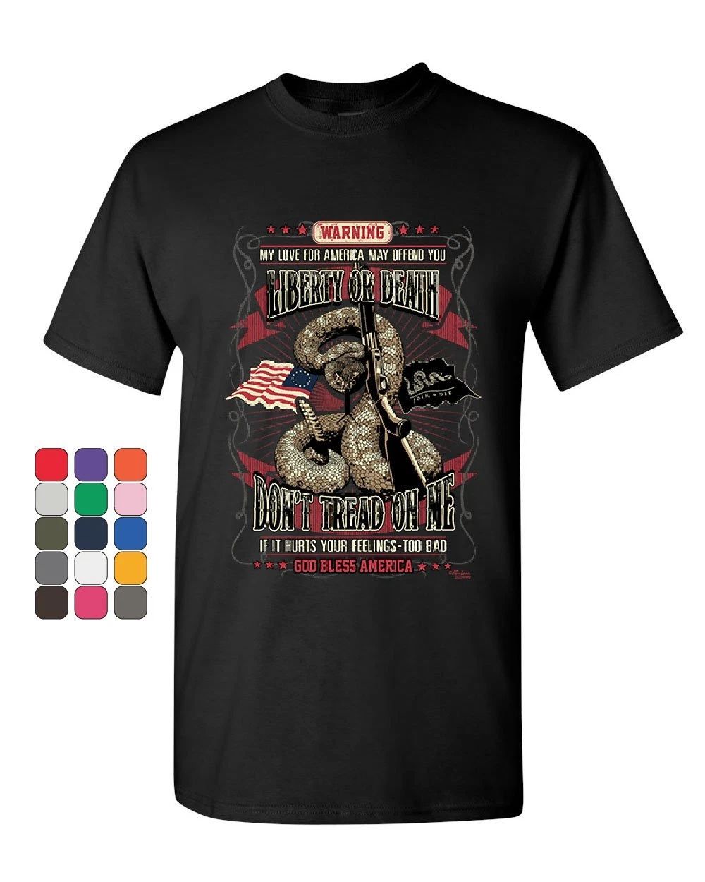 Liberty or Death Don't Tread on Me T-Shirt Gadsden Flag America Mens Tee Shirt