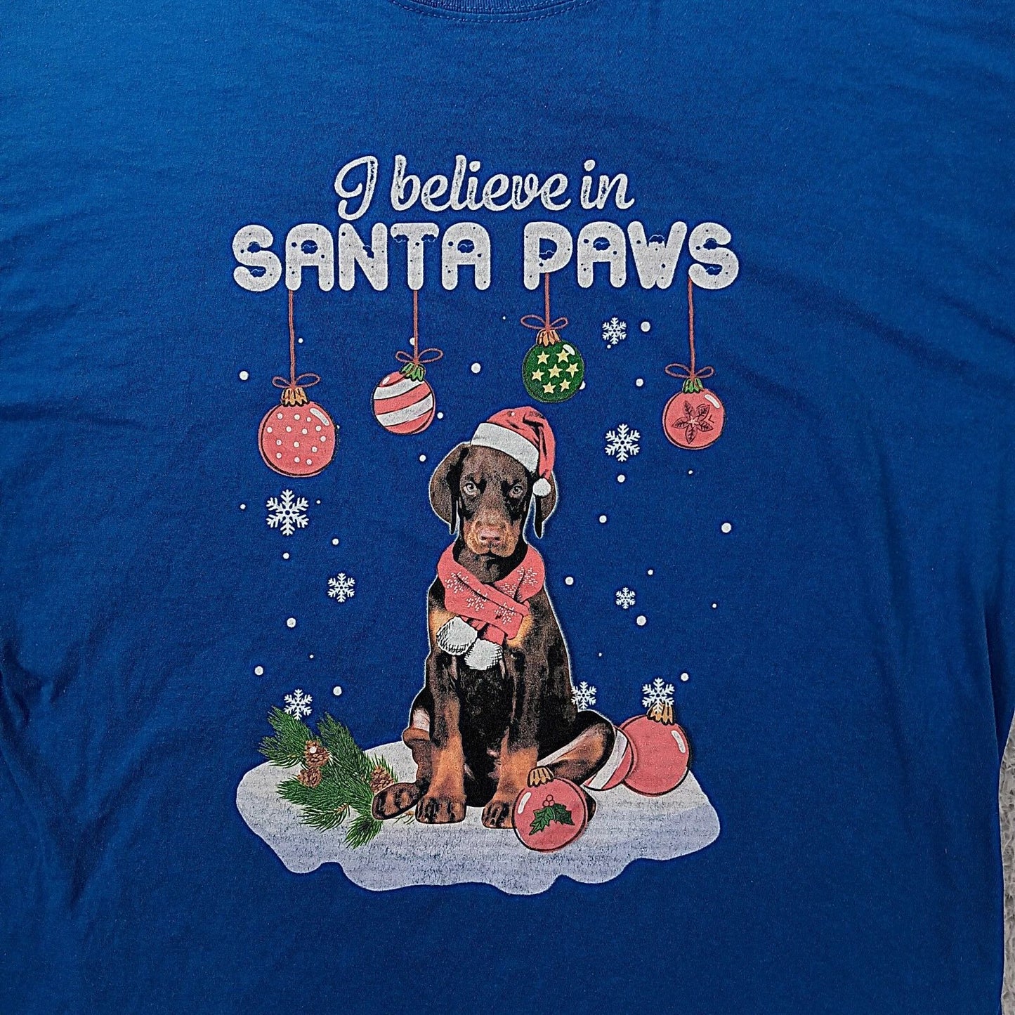 Santa Paws Shirt Mens 2XL Blue Dog Lover Christmas Graphic Tee
