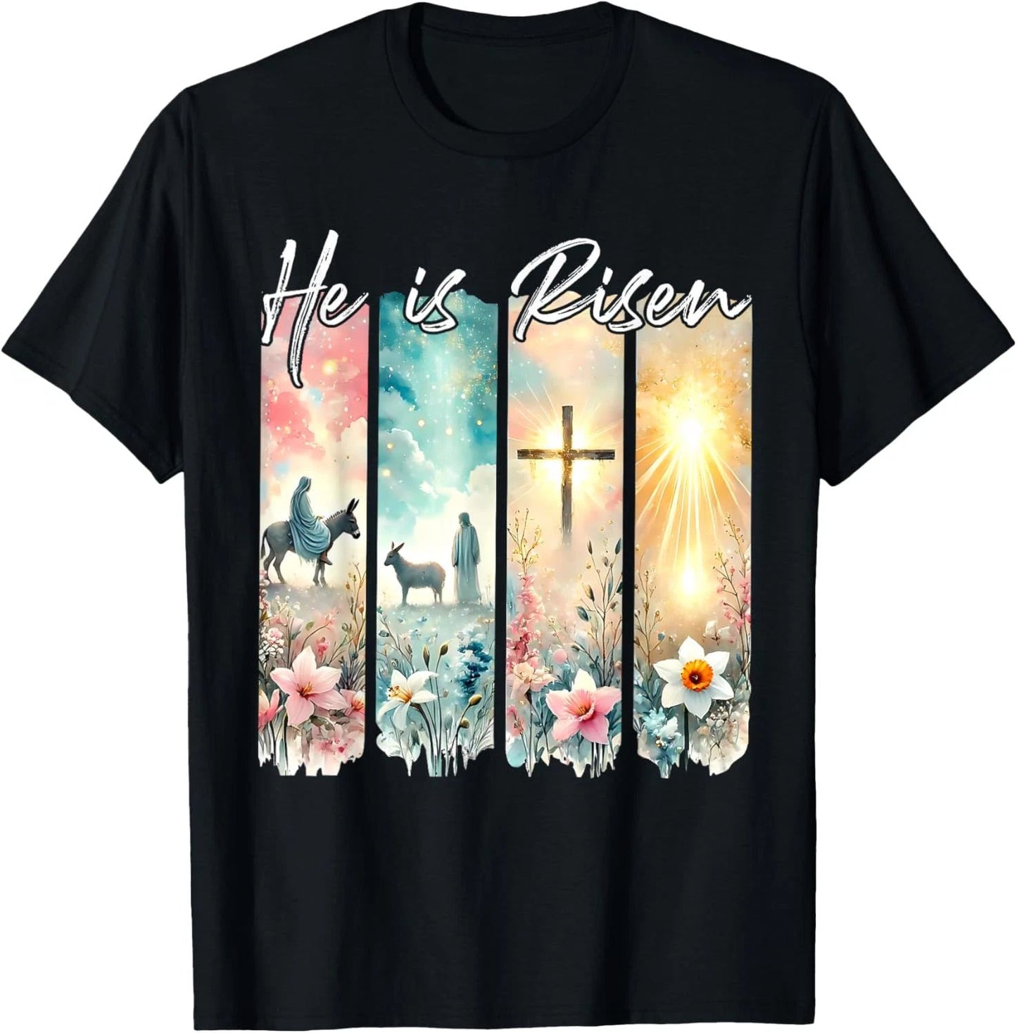 He Is Risen Flowers Easter Aesthetic Jesus Cross Christian T Shirt
