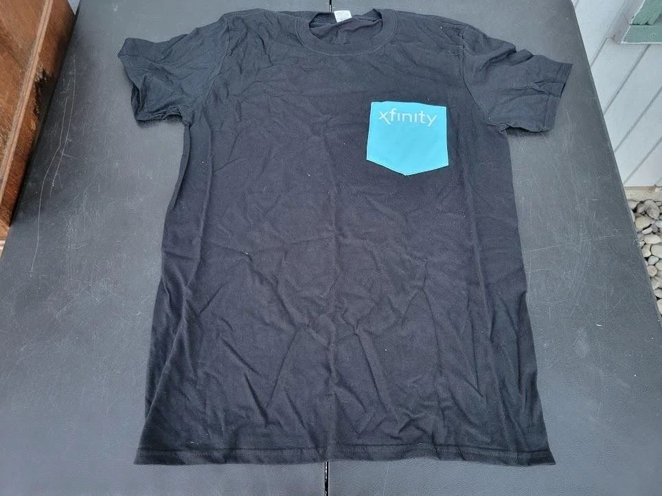 Xfinity Shirt Mens Medium Black Blue Pocket Simple Easy Awesome Promo Tee