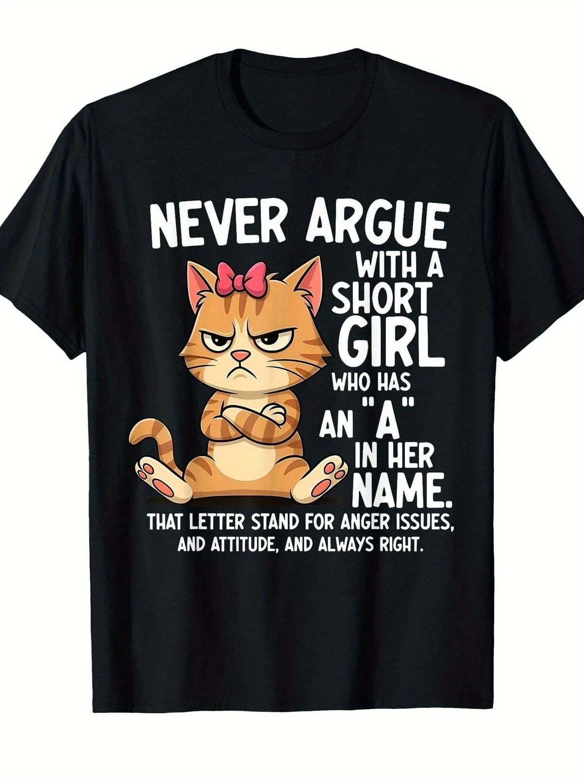 New Cute Black Cat Illustration T-Shirt w/Funny Text - Features a Short Cat w/P