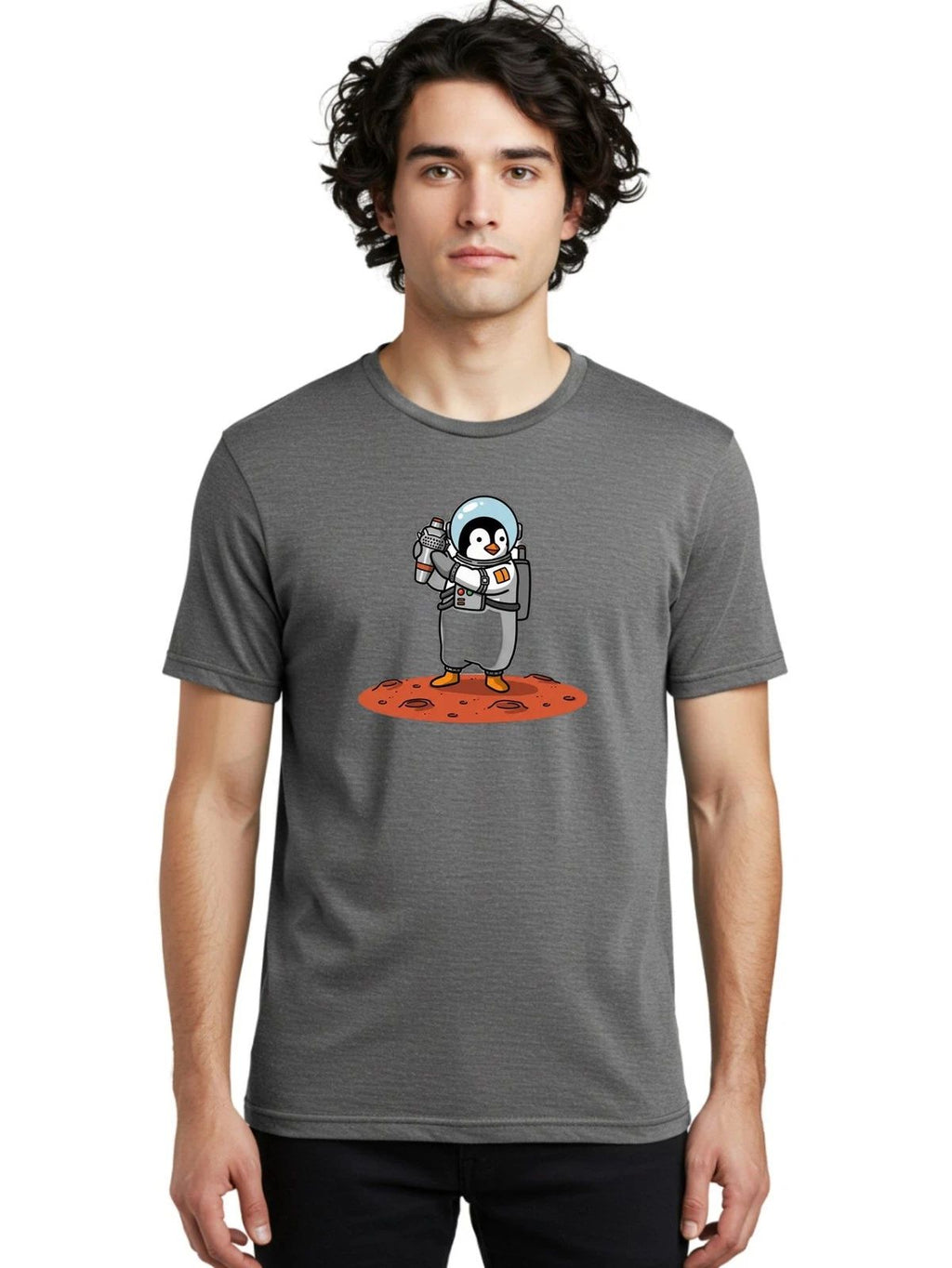 Penguin-Astronaut Mens Graphic Tee, 100% Cotton, Casual Summer Wear