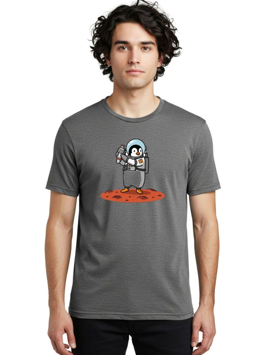 Penguin-Astronaut Mens Graphic Tee, 100% Cotton, Casual Summer Wear