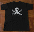 Jolly Roger Screen Printed T-Shirt Pirate Calico Jack Skull Cross Swords Sails