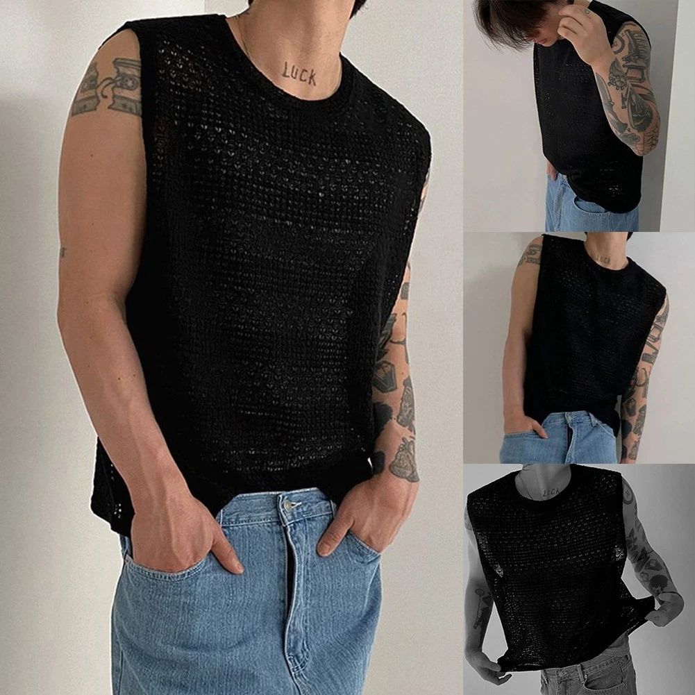 Summer Knitted Vest for Men Fashionable Sleeveless Top for Casual Settings