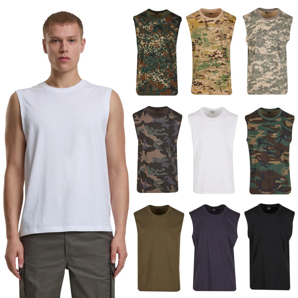 Brandit T-Shirt Sleeveless Mens Sleeveless Cotton Lightweight Regular Novelty
