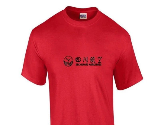 Sichuan Airlines Black Logo Chinese Aviation Geek Red Cotton T-shirt
