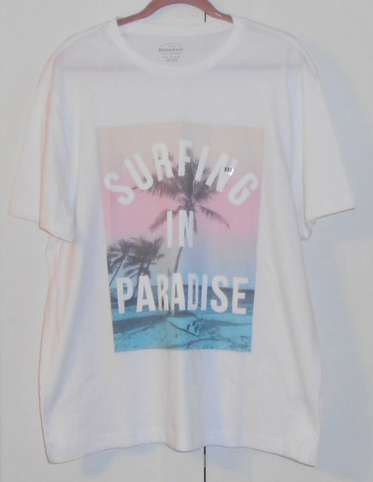 MEN'S ROEBUCK & CO. WHITE "SURFING IN PARADISE" S/S TEE - SIZE XXLARGE